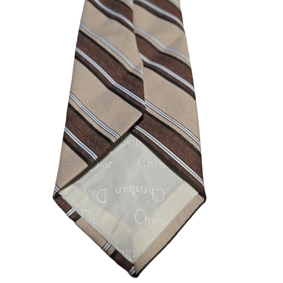 Vintage Christian Dior Monsieur Men silk Brown striped Neck Tie - Picture 2 of 3